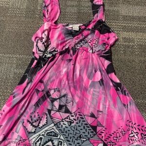 Pink and Black Patterned Babydoll Dress